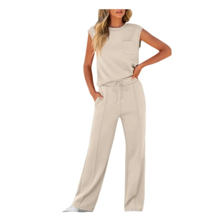 Women's Sleeveless Drawstring Wide Leg Lounge Set