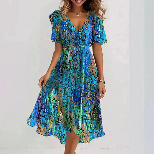Women’s Floral Wrap V-Neck Midi Dress