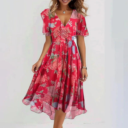 Women’s Floral Wrap V-Neck Midi Dress