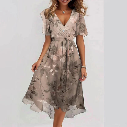 Women’s Floral Wrap V-Neck Midi Dress