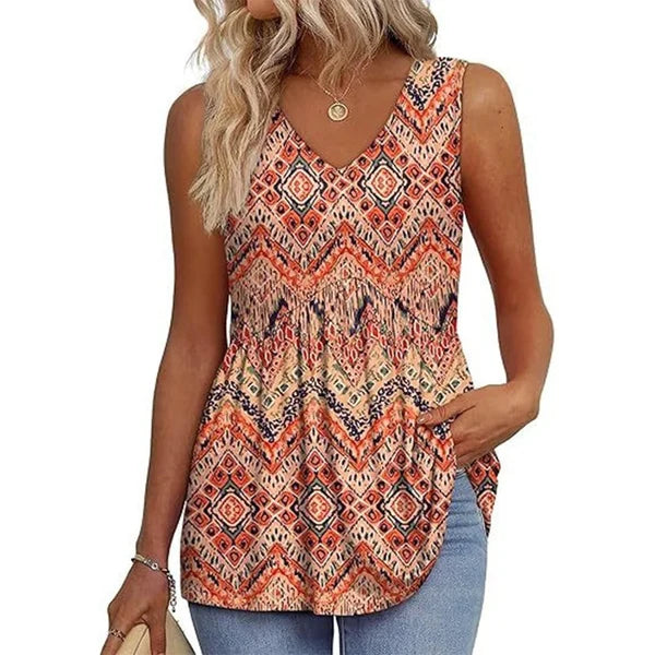 Women’s Printed V-Neck Peplum Top