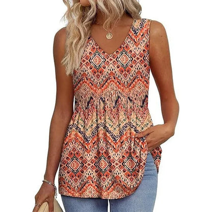 Women’s Printed V-Neck Peplum Top