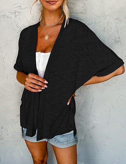 Women's Flowy Short Sleeve Open-Front Cardigan