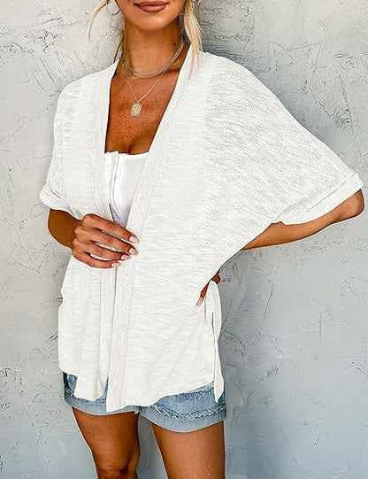 Women's Flowy Short Sleeve Open-Front Cardigan