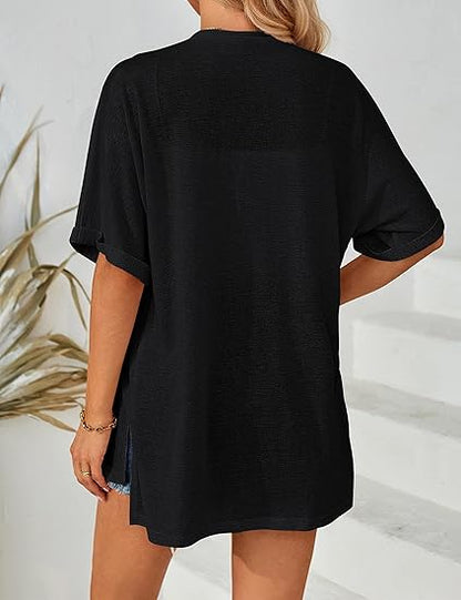 Women's Flowy Short Sleeve Open-Front Cardigan