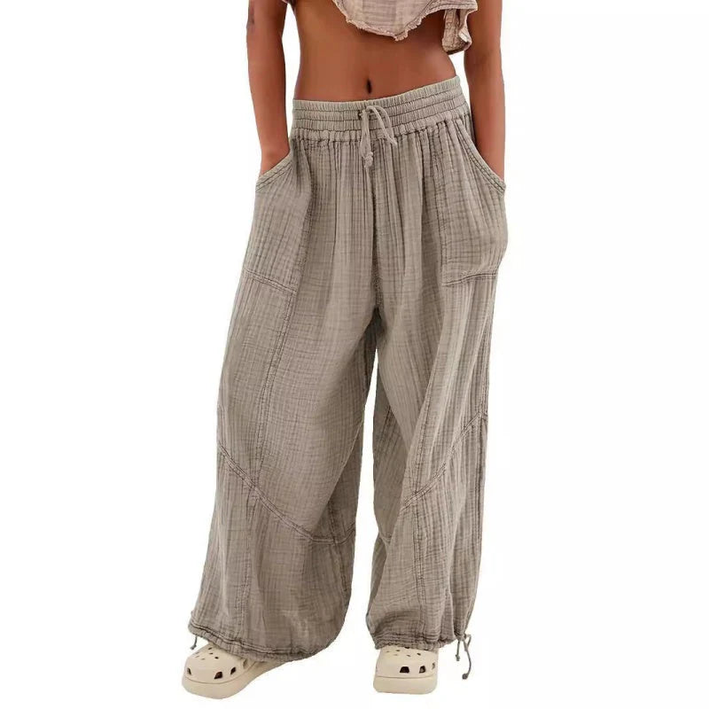 Women's Wide-Leg Drawstring Pocket Pants
