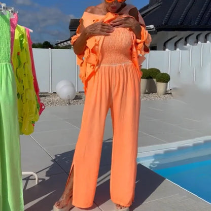 Women's Smocked Strapless Jumpsuit & Cutout Layer Set