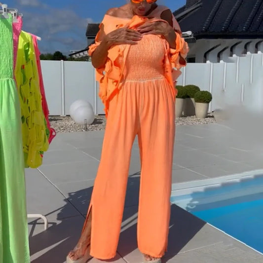 Women's Smocked Strapless Jumpsuit & Cutout Layer Set