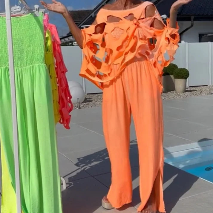 Women's Smocked Strapless Jumpsuit & Cutout Layer Set