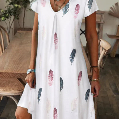 Women's V-Neck Printed Short-Sleeve Dress