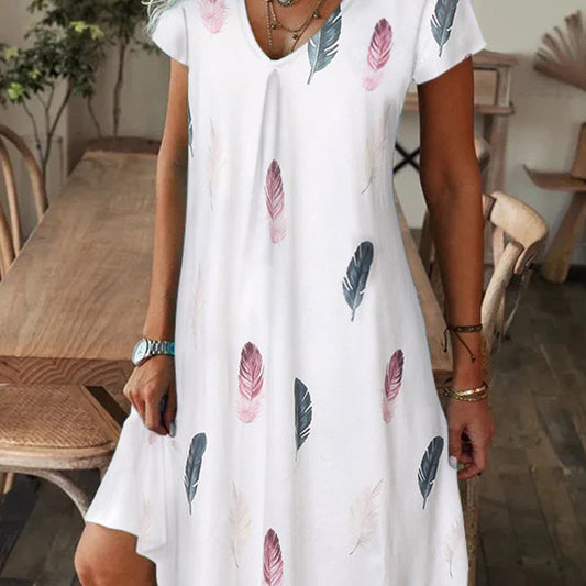 Women's V-Neck Printed Short-Sleeve Dress