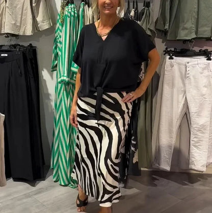 Women’s Tie Front Blouse & Zebra Skirt Set