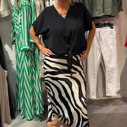 Women’s Tie Front Blouse & Zebra Skirt Set