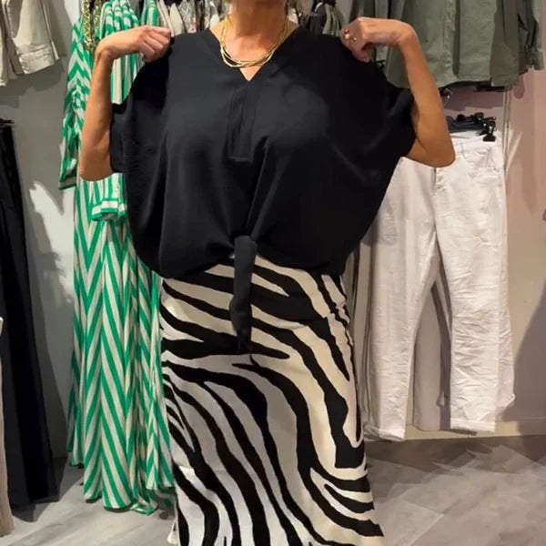 Women’s Tie Front Blouse & Zebra Skirt Set