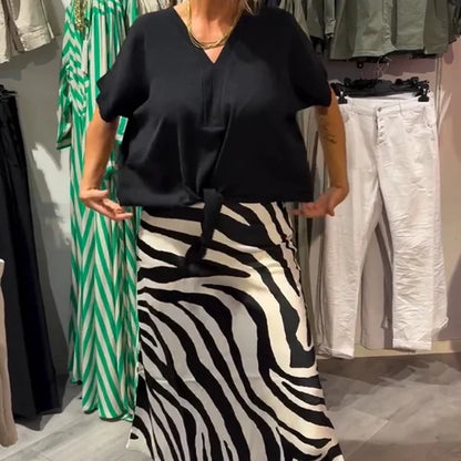 Women’s Tie Front Blouse & Zebra Skirt Set
