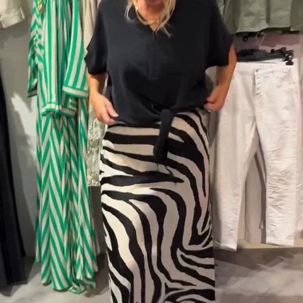 Women’s Tie Front Blouse & Zebra Skirt Set
