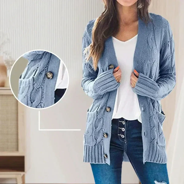 Women's Cable Knit Button-Up Cardigan