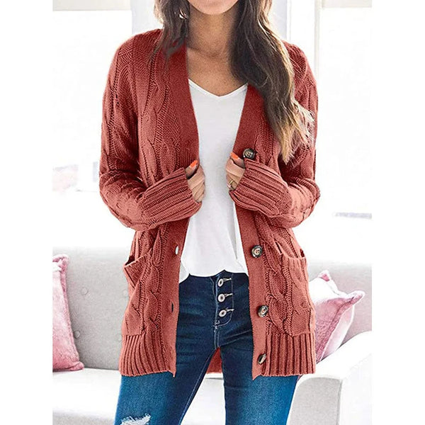 Women's Cable Knit Button-Up Cardigan