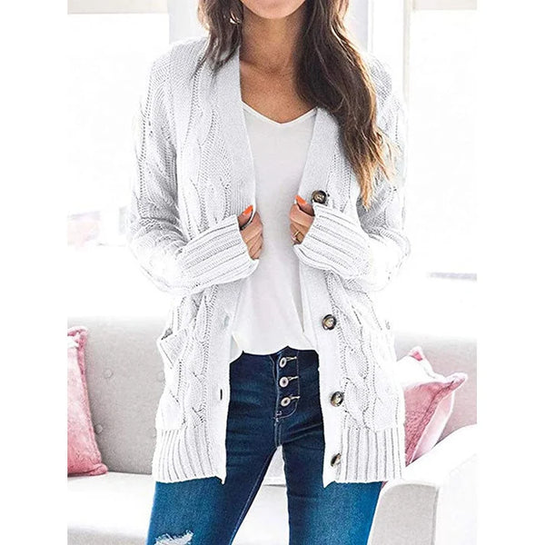 Women's Cable Knit Button-Up Cardigan