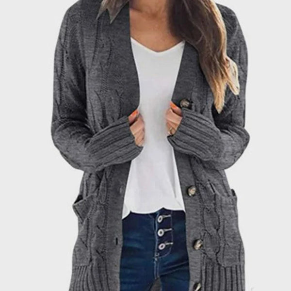 Women's Cable Knit Button-Up Cardigan