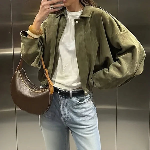 Women’s Suede-Look Zip Pilot Jacket