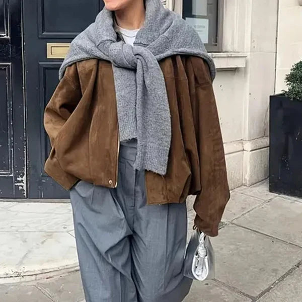 Women’s Suede-Look Zip Pilot Jacket