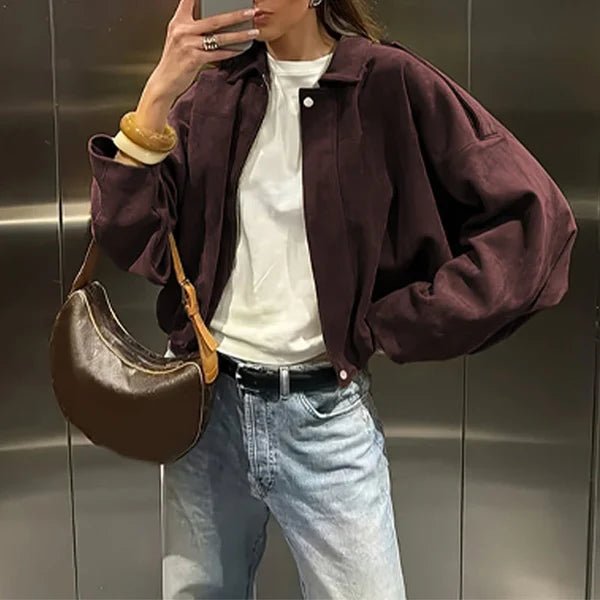 Women’s Suede-Look Zip Pilot Jacket