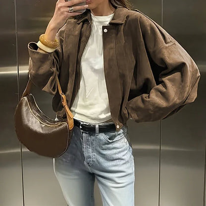 Women’s Suede-Look Zip Pilot Jacket