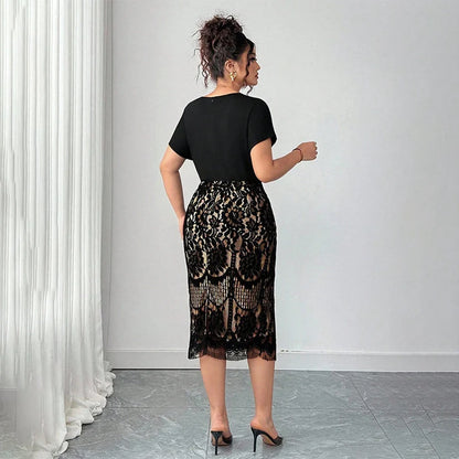 Women's V-Neck Dress with Lace Detail