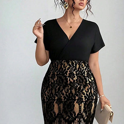 Women's V-Neck Dress with Lace Detail