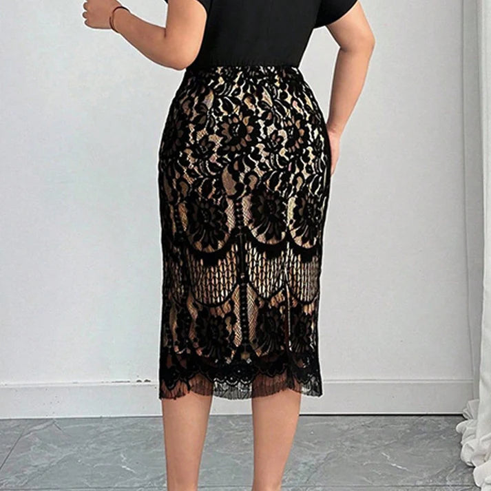 Women's V-Neck Dress with Lace Detail