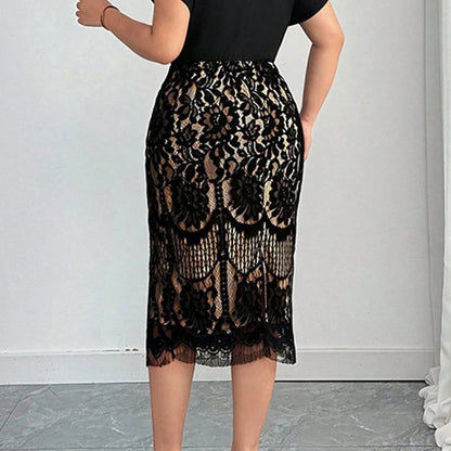 Women's V-Neck Dress with Lace Detail