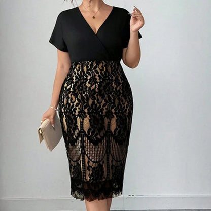 Women's V-Neck Dress with Lace Detail