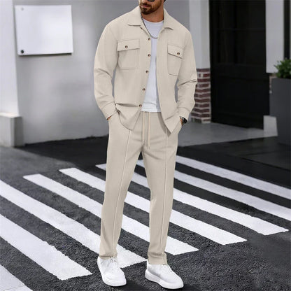 Men's Textured Button-Up Jacket and Pants Set