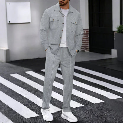 Men's Textured Button-Up Jacket and Pants Set