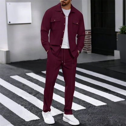 Men's Textured Button-Up Jacket and Pants Set