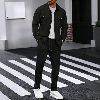 Men's Textured Button-Up Jacket and Pants Set