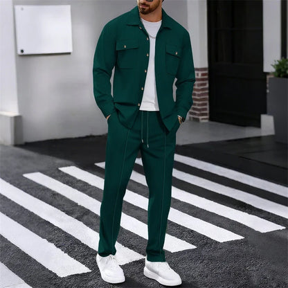 Men's Textured Button-Up Jacket and Pants Set