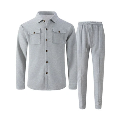 Men's Textured Button-Up Jacket and Pants Set
