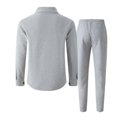 Men's Textured Button-Up Jacket and Pants Set