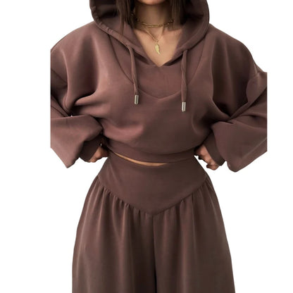Women's V-Neck Hoodie and Wide-Leg Pants Set
