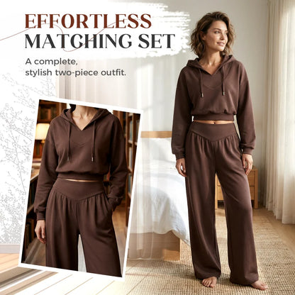 Women's V-Neck Hoodie and Wide-Leg Pants Set