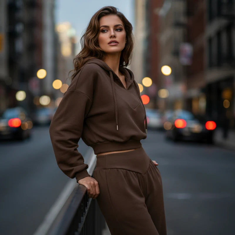 Women's V-Neck Hoodie and Wide-Leg Pants Set