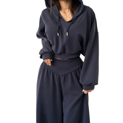 Women's V-Neck Hoodie and Wide-Leg Pants Set