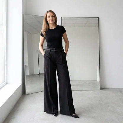 Women's Wide-Leg Pants with Belt