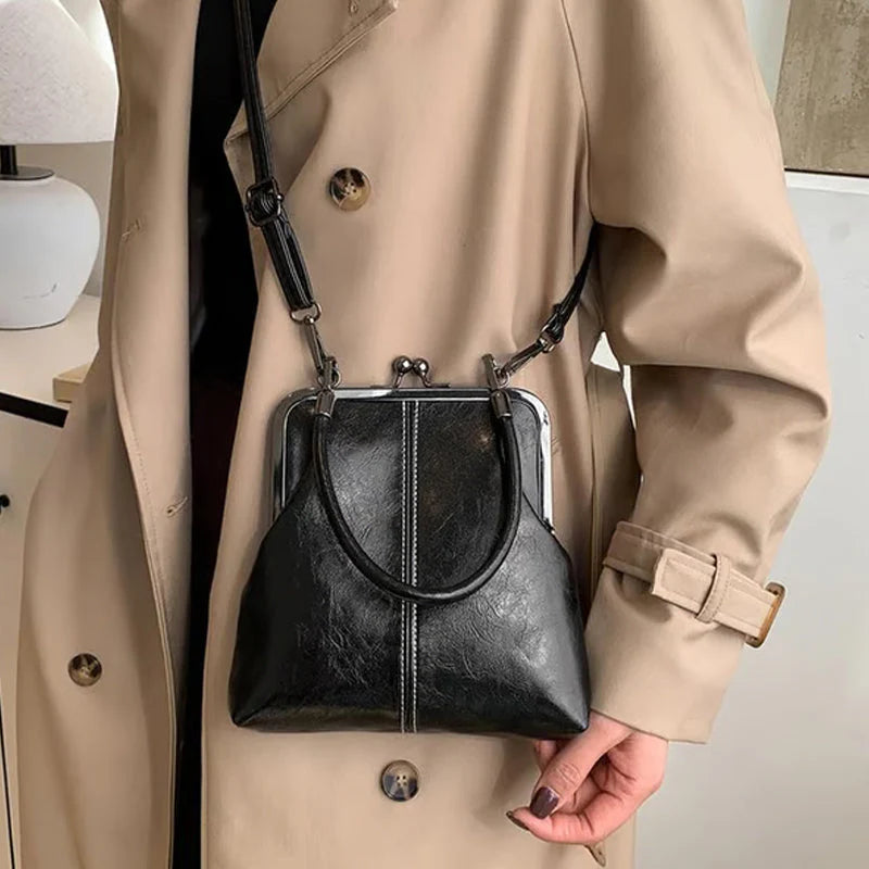 Women's Structured Kiss-Lock Top Handle Bag