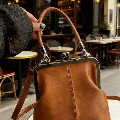 Women's Structured Kiss-Lock Top Handle Bag