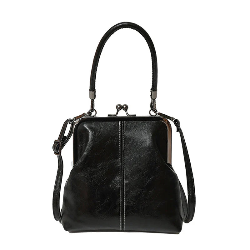 Women's Structured Kiss-Lock Top Handle Bag