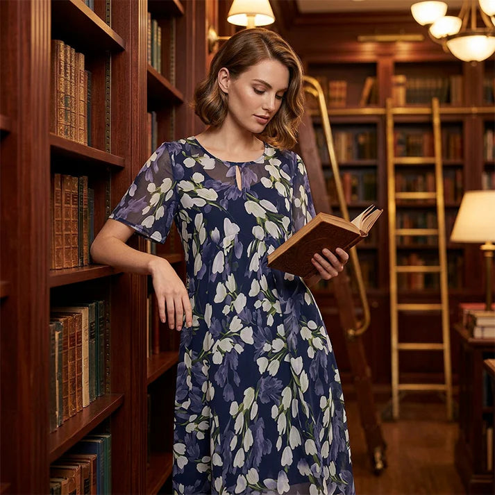 Women's Floral Chiffon A-Line Dress
