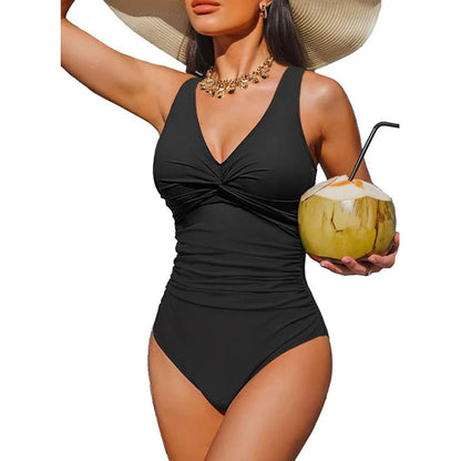 Women's Ruched V-Neck One-Piece Swimsuit